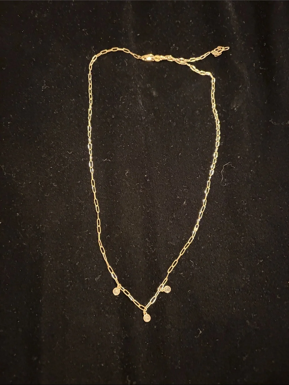Delicate Gold plated Link Necklace with Three white Charm Drops